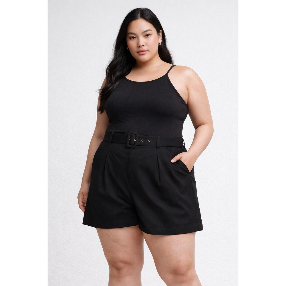 FUTURE COLLECTIVE Black High Waist Belted‎ Pleated Shorts Size 17